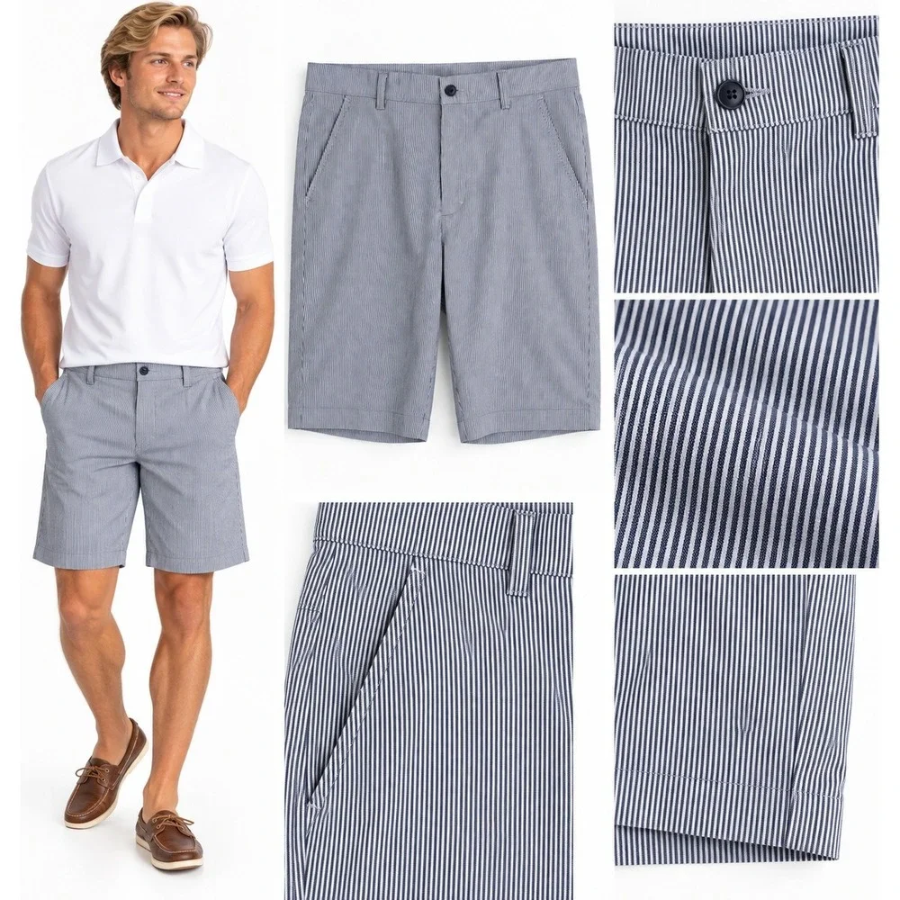 Greg Norman 33 Micro Stripe Golf Shorts Stretch Performance Preppy Golfcore